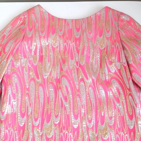 Stunning 1960's Mod Pink Gold Silver Metallic 3/4 Sleeve Blouse S/M - Picture 5 of 17